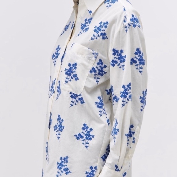 Zara White Button Down Embroidered Oversized Shirt Flowers Size Small - Picture 4 of 15
